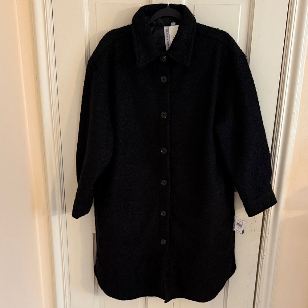 Shacket - Fuzzy black full length jacket Grace & Karma NWT
